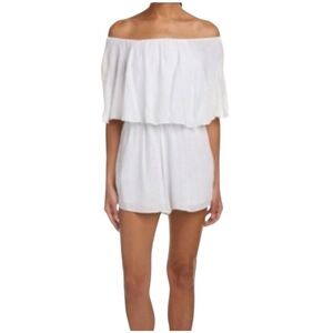 Alice + Olivia Off The Shoulder Flutter Smocked White Romper 2